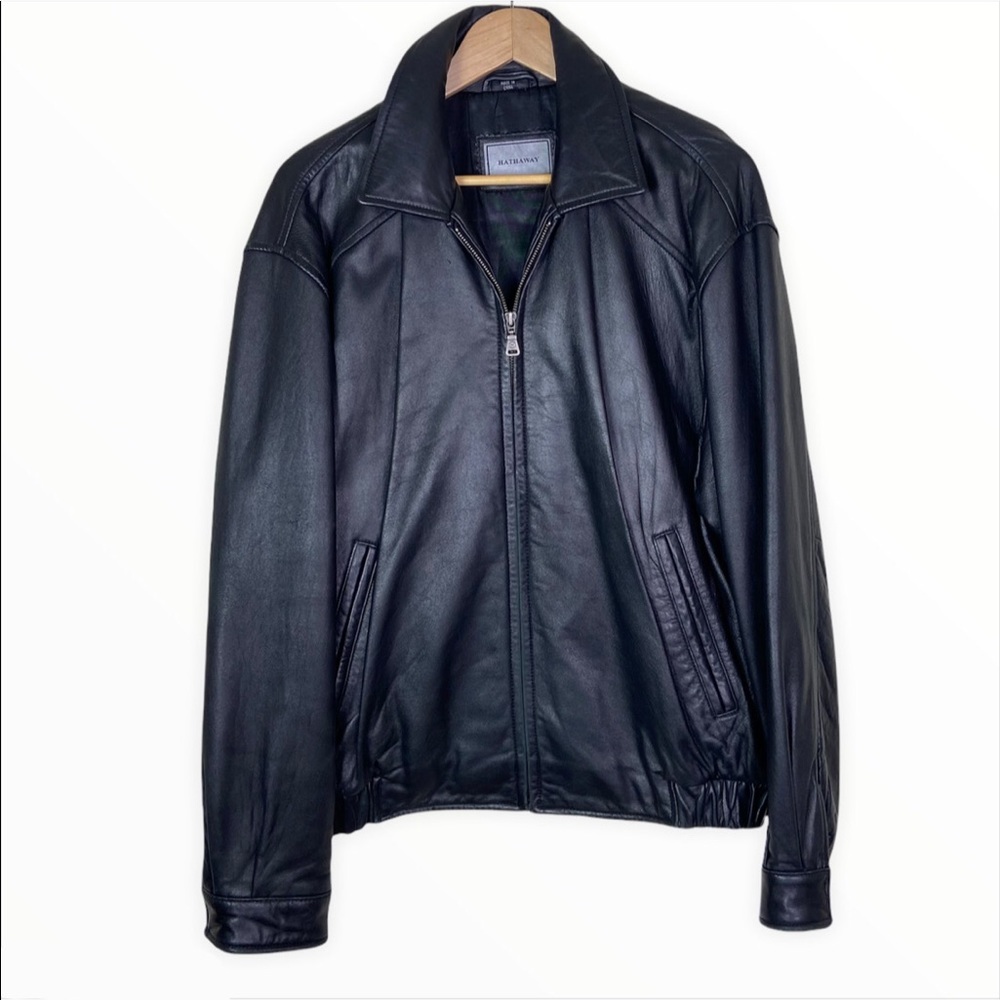 Classic Black Leather Bomber Jacket by Stafford